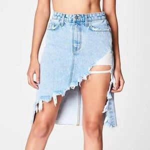 NWOT LF Carman Denim Y2K Asymmetrical Denim Light Wash Skirt 24